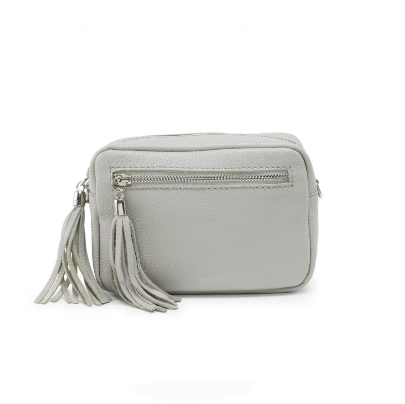 Double Tassel Leather Bag - Light Grey (SILVER HARDWARE)